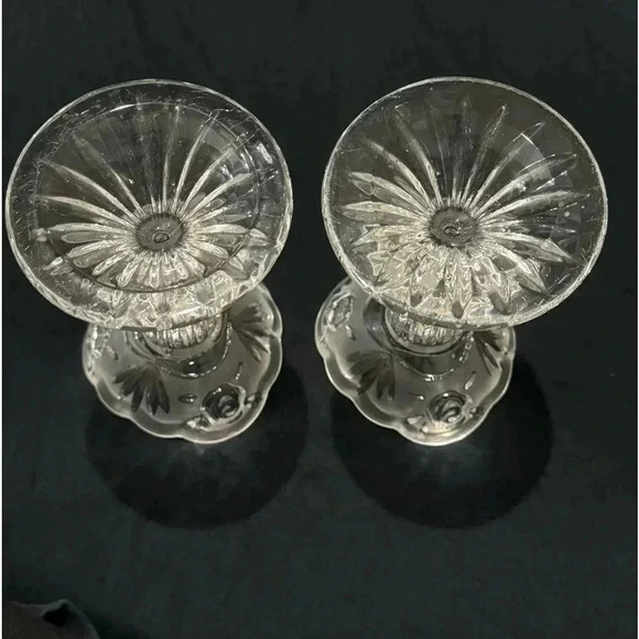 Vintage Rose Cottage Frosted Etched Glass Candlesticks Grannycore Cottagecore - Picture 8 of 13